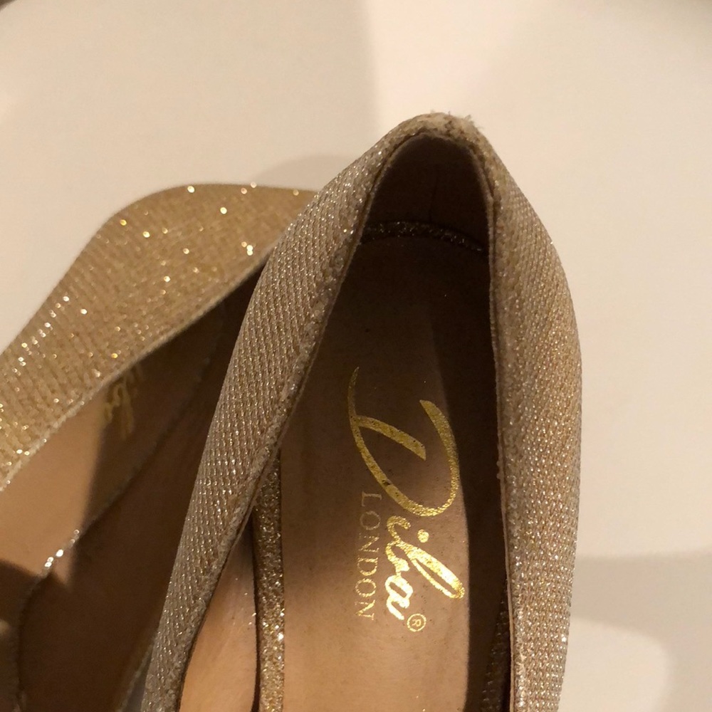 Gold Sparkling peep toe Heels Size 7m Diba London - Picture 5 of 5